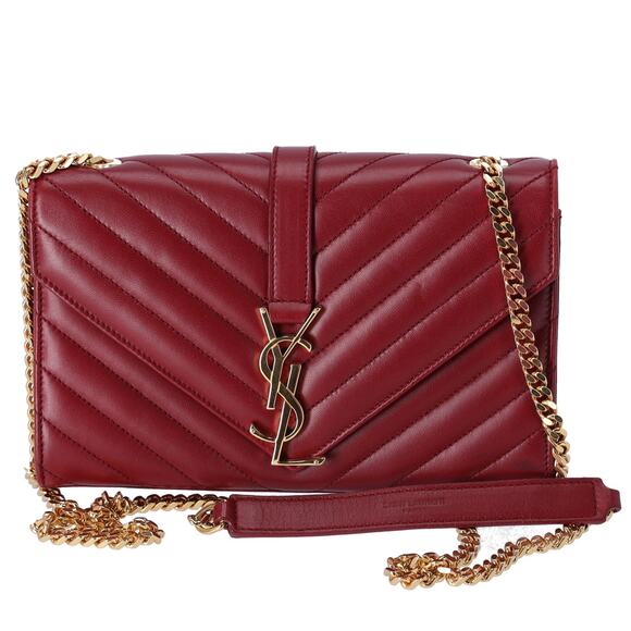 Saint Laurent Lambskin Matelasse Chevron Small Shoulder Bag Bordeaux - Picture 1 of 8